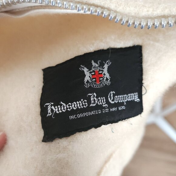 Vintage Hudson's Bay Cream Wool Hooded Coat Fur Trim Winter L - Picture 4 of 10